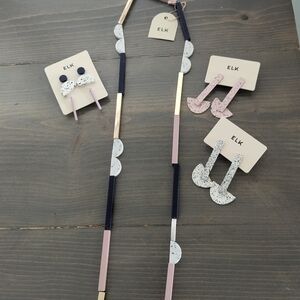 ELK Necklace and Earrings Set - Pink, Navy, and Gold
